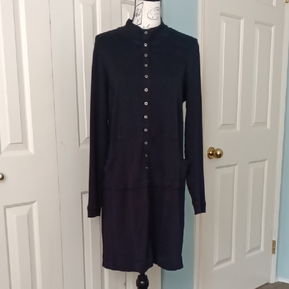 Barbara Lesser Midi Dress Black Cotton Size M